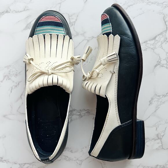 Tory Burch Shoes - Tory Burch Ruth Kiltie Fringe Tassel Loafers Woven Stripe Preppy Statement Shoes